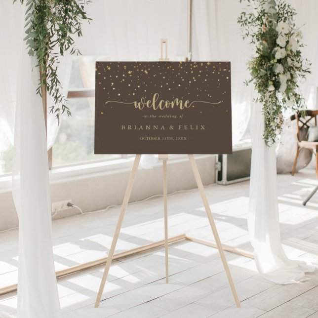 Gold Confetti Calligraphy Brown Wedding Welcome Poster (Creator Uploaded)