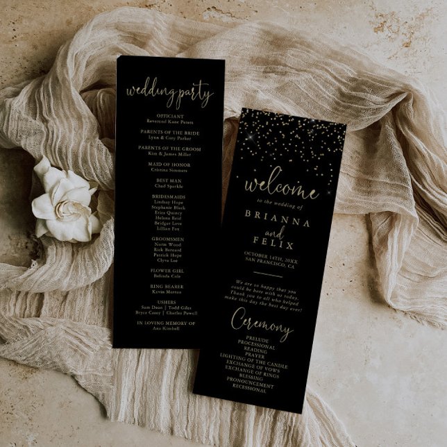Gold Confetti Calligraphy Fancy Script Wedding Programme (Creator Uploaded)