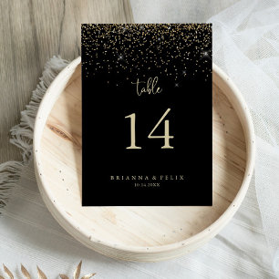 Gold Confetti Calligraphy Fancy Script Wedding   Table Number