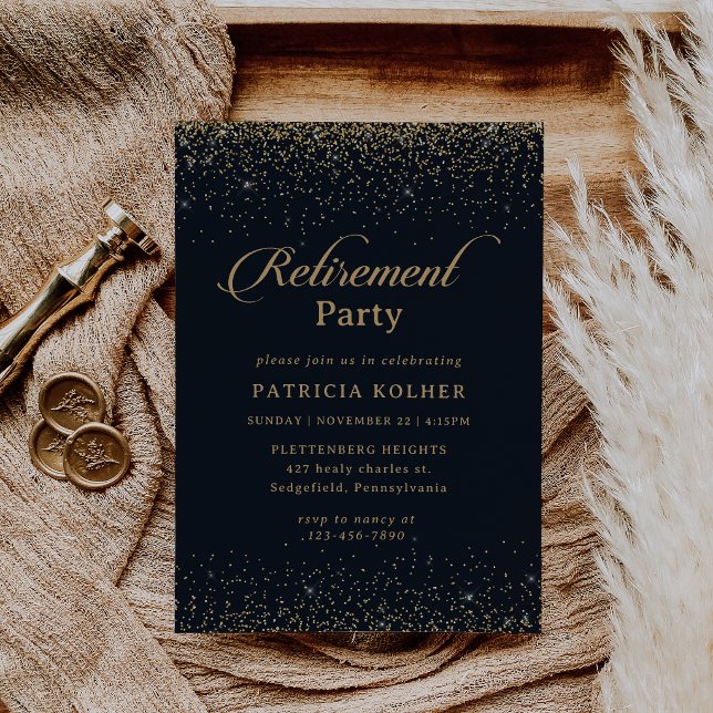 Gold Confetti Calligraphy Retirement Party  Invitation (Creator Uploaded)