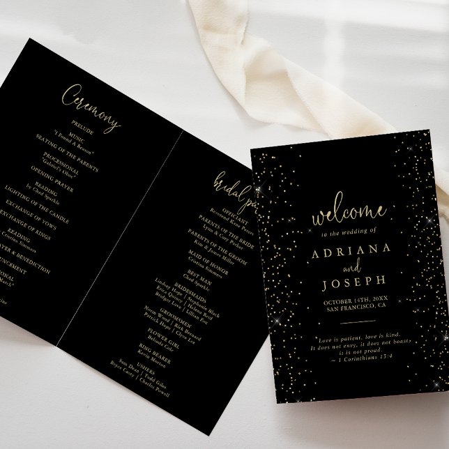 Gold Confetti Calligraphy Script Folded Wedding  Programme (Creator Uploaded)