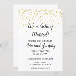 Gold Confetti Calligraphy We're Getting Married  Invitation