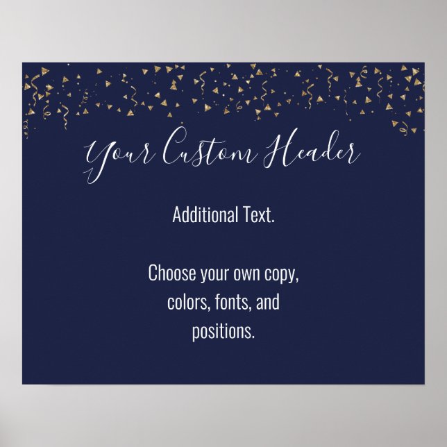 Gold Confetti Casual Navy Do It Yourself Festive Poster (Front)