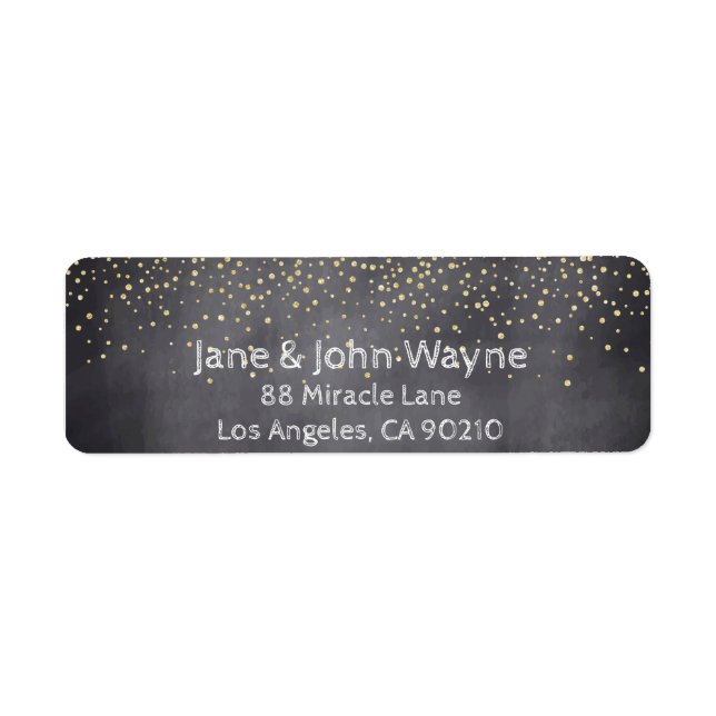 Gold Confetti Chalkboard Wedding Return Address (Front)