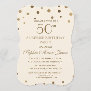 Gold Confetti Champagne 50th Surprize Birthday Invitation