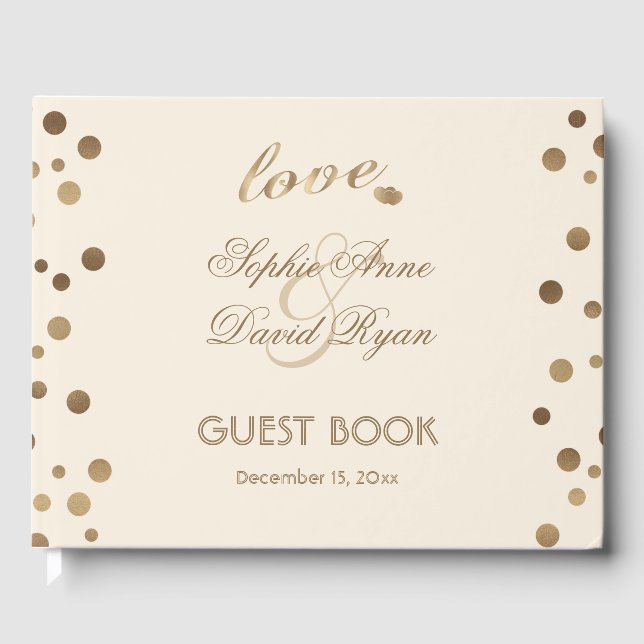 Gold Confetti Champagne Custom Wedding Guest Book (Front)