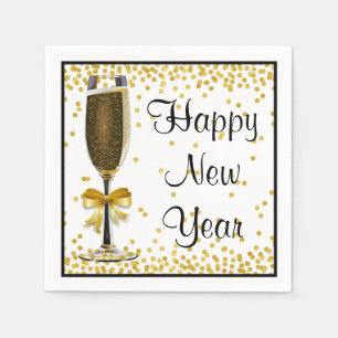 Gold Confetti Champagne Happy New Year Eve Party Napkin