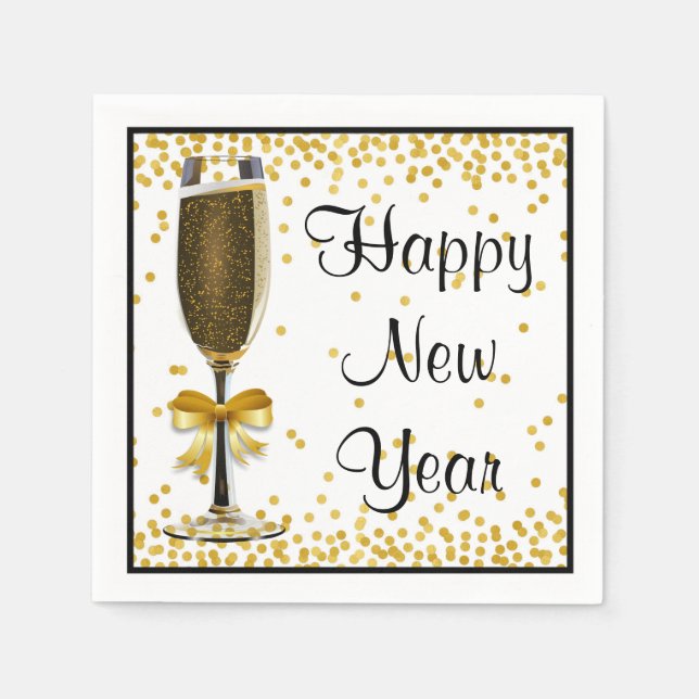 Gold Confetti Champagne Happy New Year Eve Party Napkin (Front)