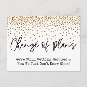 Gold Confetti Change of Plans Postponed Wedding Postcard