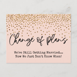Gold Confetti Change of Plans Postponed Wedding Postcard