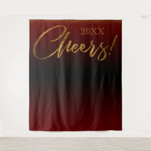 Gold Confetti "Cheers!" Year Red Ombre Backdrop Tapestry