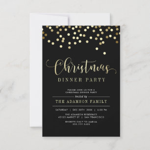 Gold Confetti Christmas Dinner Party Invitation