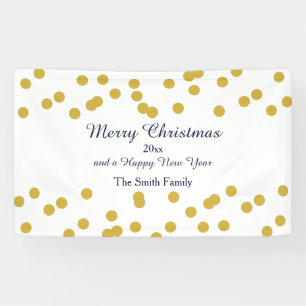 Gold Confetti Christmas Pattern with Blue Banner