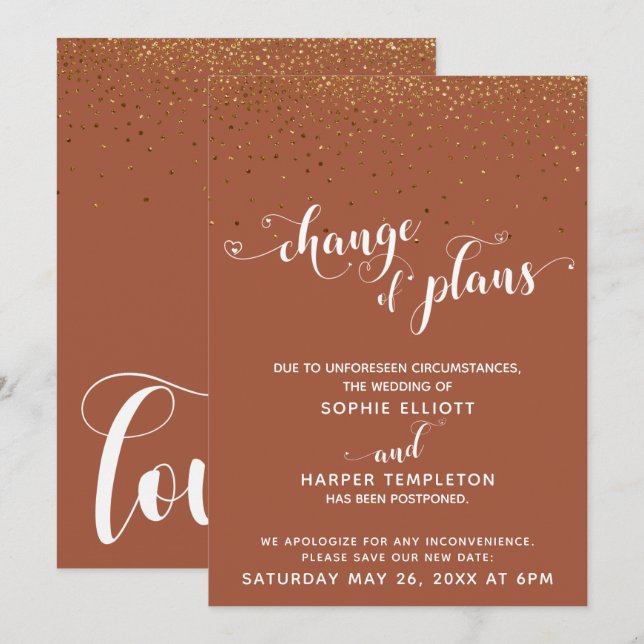 Gold Confetti Cinnamon Stick Change of Plans Card (Front/Back)