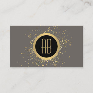 Gold Confetti Circle Monogram Grey Business Card