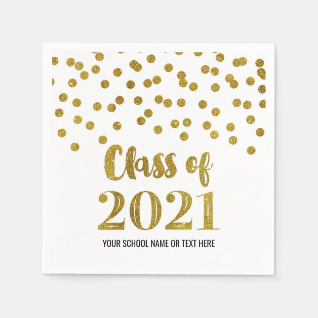 Gold Confetti Class of 2021 Graduation Napkin (Front)