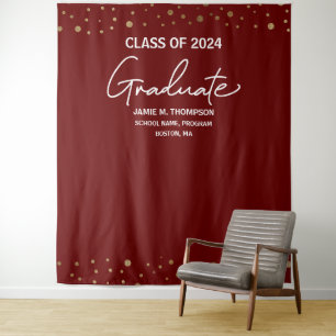 Gold Confetti Class of 2024 backdrop graduation Tapestry