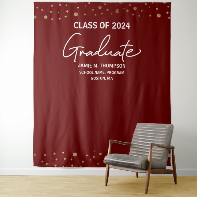 Gold Confetti Class of 2024 backdrop graduation Tapestry (In Situ)