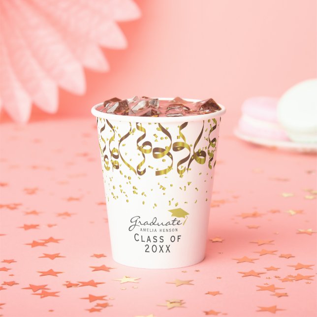 Gold Confetti Class of Graduation Paper Cups (Insitu)