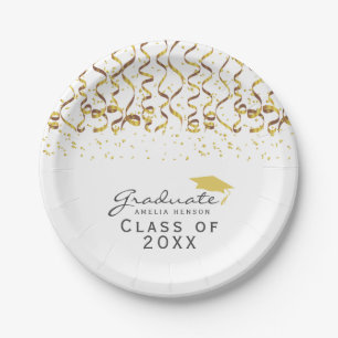 Gold Confetti Class of Graduation Paper Plate