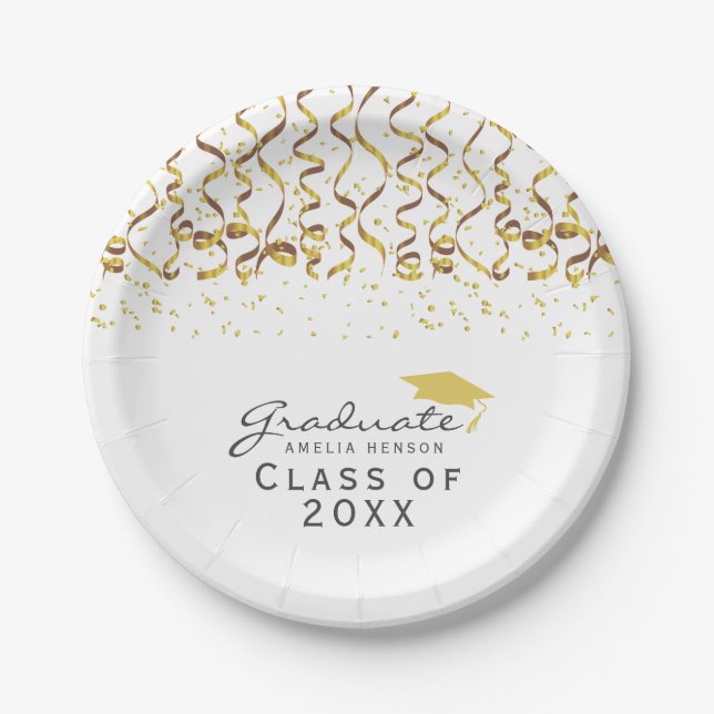 Gold Confetti Class of Graduation Paper Plate (Front)