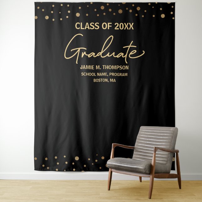 Gold Confetti Class of Year backdrop graduation Tapestry (In Situ)