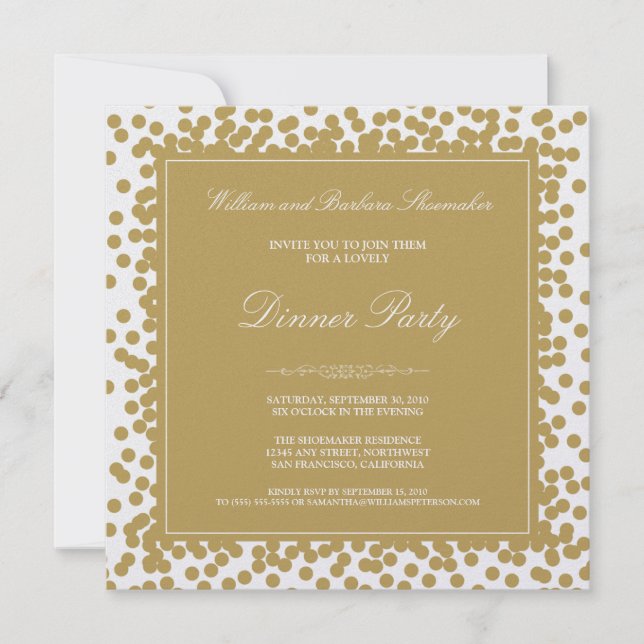 Gold Confetti Dinner Party Invitation (Front)
