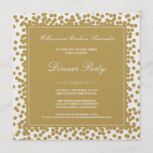 Gold Confetti Dinner Party Invitation