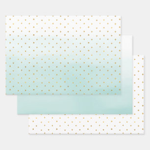 Gold Confetti Dots Aqua Mint  Wrapping Paper Sheet