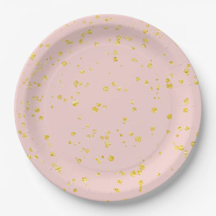 Gold Confetti Dots Blush Pink Paper Plate