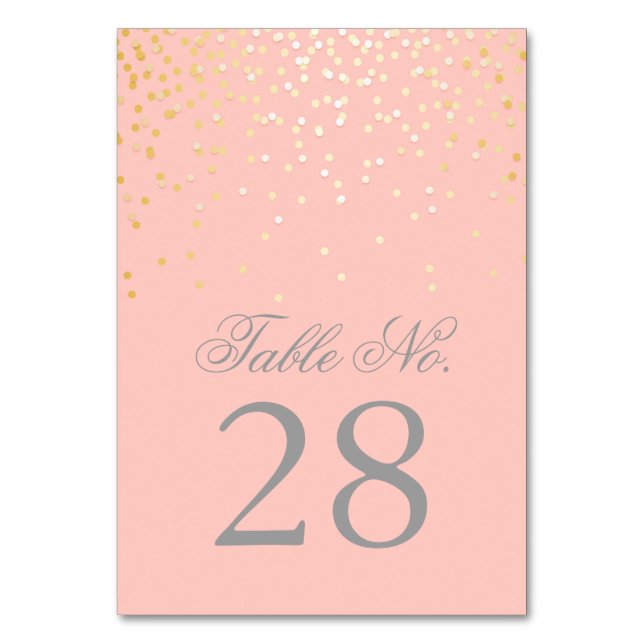 Gold Confetti Dots Blush Pink Wedding Table Number (Front)