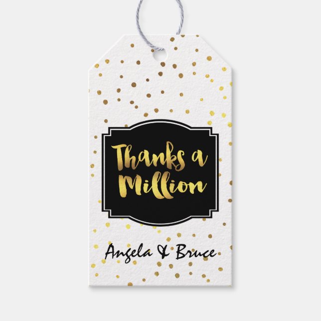 Gold Confetti Dots Custom Thank You Gift Tags (Front)