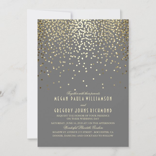 Gold Confetti Dots Elegant and Vintage Wedding Invitation (Front)
