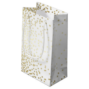 Gold Confetti Dots Elegant White Vintage Wedding Small Gift Bag