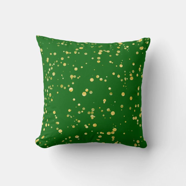 Gold Confetti Dots Emerald Green Cushion (Front)