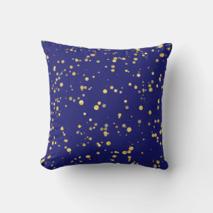 Gold Confetti Dots Midnight Blue Cushion