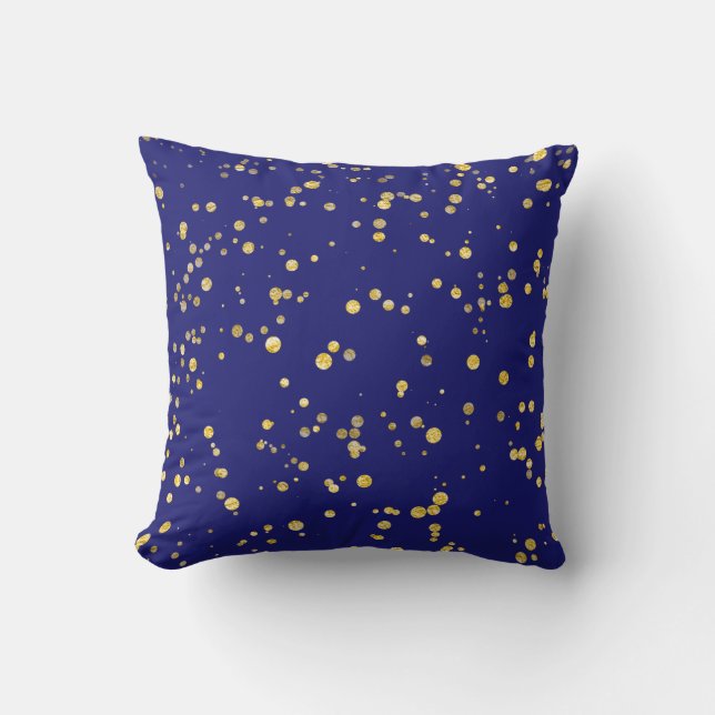 Gold Confetti Dots Midnight Blue  Cushion (Front)