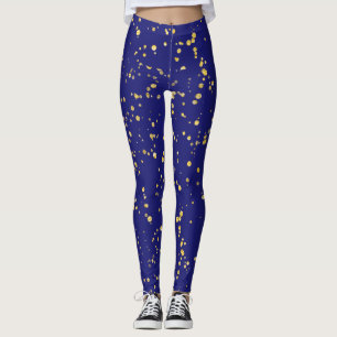 Gold Confetti Dots Midnight Blue  Leggings