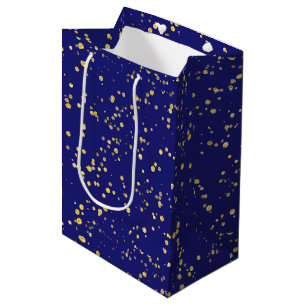 Gold Confetti Dots Midnight Blue Medium Gift Bag