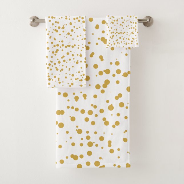Gold Confetti Dots on White Bath Towel Set (Insitu)