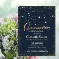 Gold Confetti Dots Stars Navy Blue Quinceañera