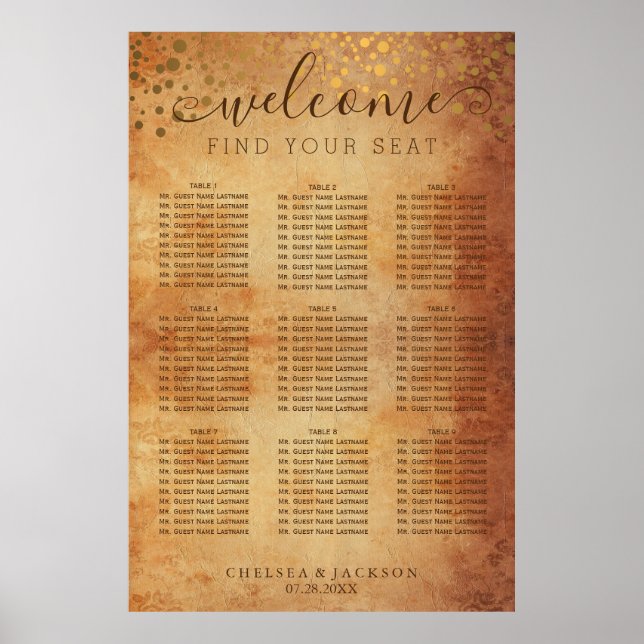 Gold Confetti Dots Vintage - 9 Seating Chart (Front)