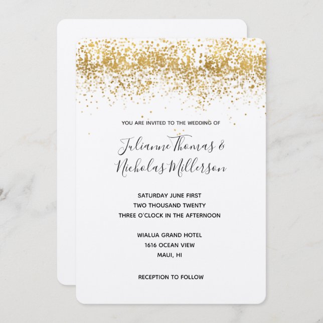 Gold Confetti Dots Wedding Invites (Front/Back)