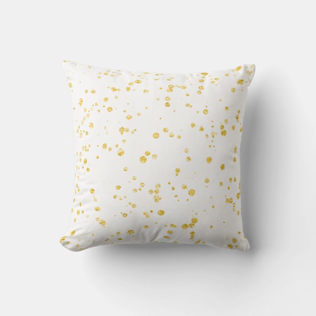 Gold Confetti Dots White Cushion (Front)
