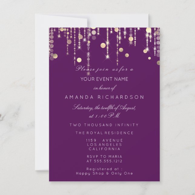Gold Confetti Drips Birthday Bridal Pink Marsala Invitation (Front)