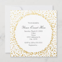 Gold Confetti Elegant Glamour Dot White Invitation