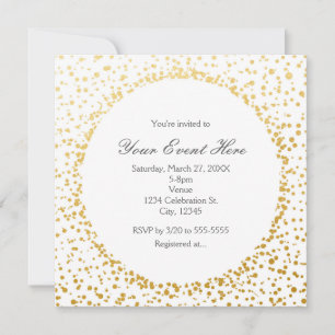 Gold Confetti Elegant Glamour Dot White Invitation