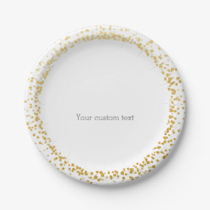Gold Confetti Elegant Glamour Dots White Plates