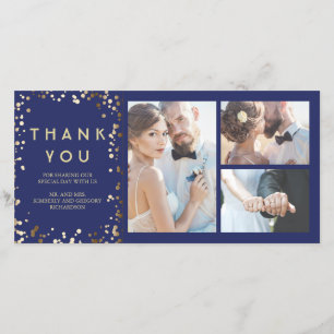 Gold Confetti Elegant Navy Wedding Thank You Card