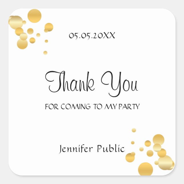 Gold Confetti Elegant Thank You Script Template Square Sticker (Front)